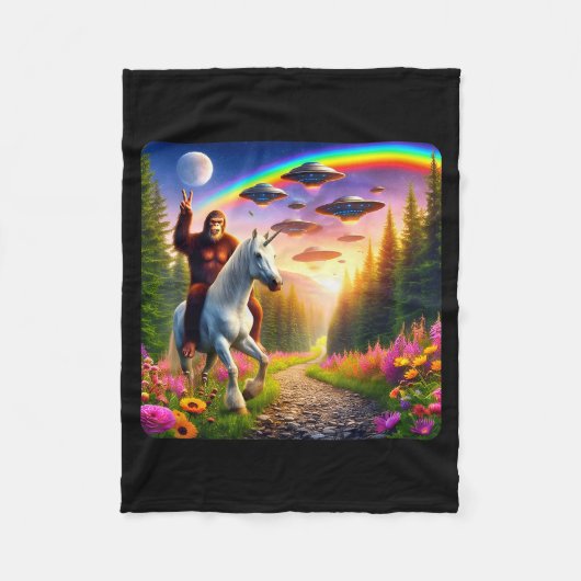 Bigfoot Riding Unicorn Funny Bigfoot Unicorn Selfi Fleecedecke (Vorderseite)