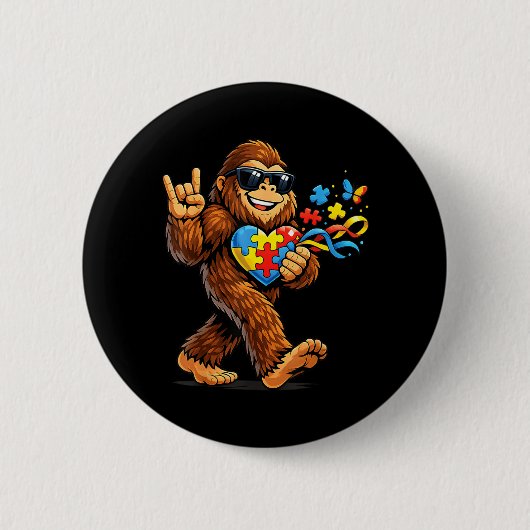 Bigfoot Rock Hand Au Bewusstsein Puzzle Herzband Button (Vorderseite)