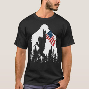 Bigfoot Rock on Hold American Flag Sasquatch Belie T-Shirt