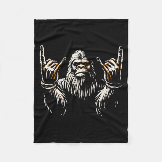 Bigfoot Rock On Sasquatch Rock And Roll Funny Rock Fleecedecke (Vorderseite)