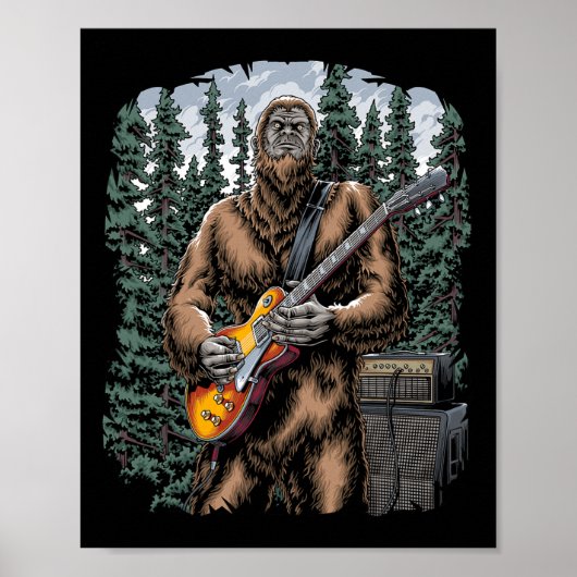 Bigfoot Rockin mit seiner Gitarre draußen - Wald J Poster (Vorne)