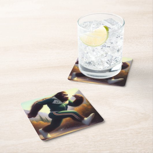 Bigfoot Running Rechteckiger Pappuntersetzer (Vor Ort)