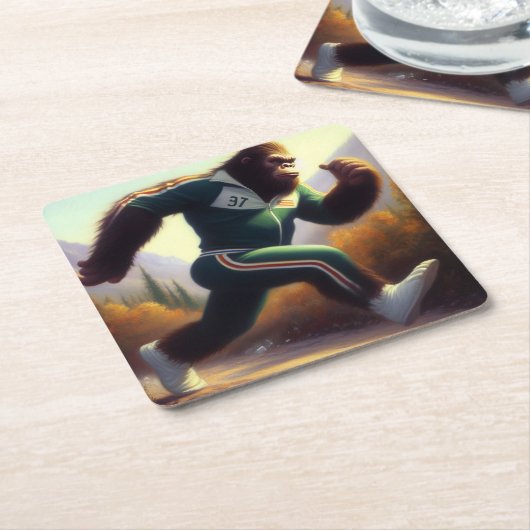 Bigfoot Running Rechteckiger Pappuntersetzer (angewinkelt)