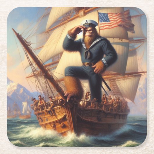 Bigfoot Sailor Rechteckiger Pappuntersetzer (Vorderseite)