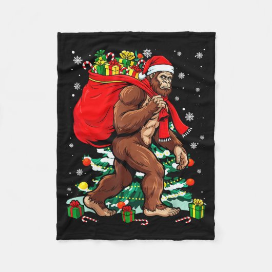 Bigfoot Santa Carrying Christmas Bag Xmas Hat Sasq Fleecedecke (Vorderseite)