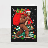 Bigfoot Santa Carrying Christmas Bag Xmas Hat Sasq Karte (Vorderseite)