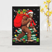 Bigfoot Santa Carrying Christmas Bag Xmas Hat Sasq Karte (Gelbe Blume)