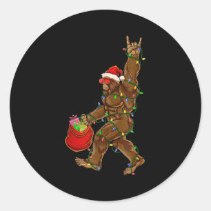 Bigfoot Santa Christmas Lights Rock Funny Sasquatc Runder Aufkleber