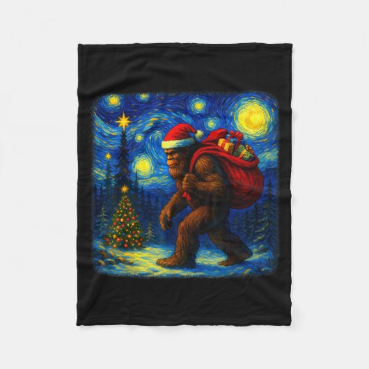 Bigfoot Santa Christmas Starry Night Sasquatch Van Fleecedecke (Vorderseite)