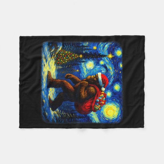 Bigfoot Santa Christmas Starry Night Sasquatch Van Fleecedecke (Vorderseite (Horizontal))