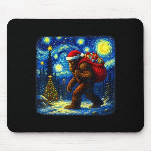 Bigfoot Santa Christmas Starry Night Sasquatch Van Mousepad (Vorne)