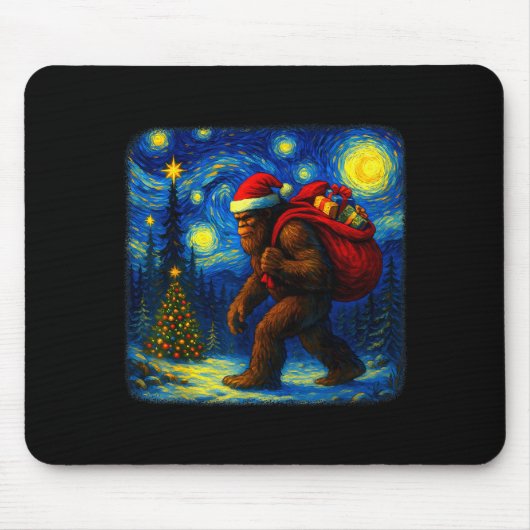Bigfoot Santa Christmas Starry Night Sasquatch Van Mousepad (Vorne)