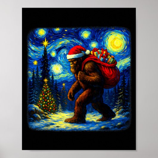 Bigfoot Santa Christmas Starry Night Sasquatch Van Poster (Vorne)