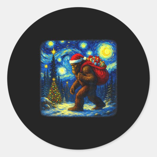 Bigfoot Santa Christmas Starry Night Sasquatch Van Runder Aufkleber (Vorderseite)