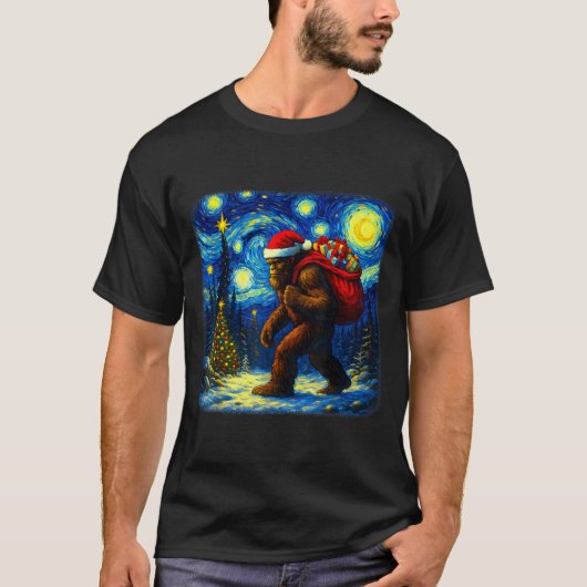 Bigfoot Santa Christmas Starry Night Sasquatch Van T-Shirt (Vorderseite)
