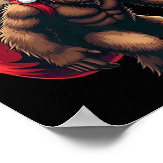 Bigfoot Santa Christmas Tree Lights Funny Xmas Sas Poster (Ecke)