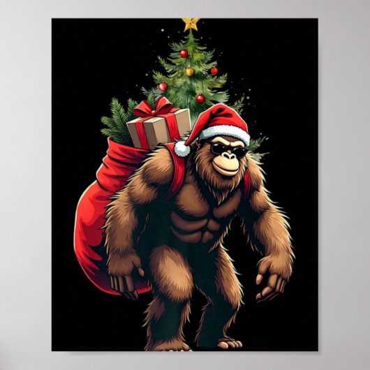 Bigfoot Santa Christmas Tree Lights Funny Xmas Sas Poster (Vorne)