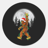 Bigfoot Santa Christmas Tree Lights Funny Xmas Sas Runder Aufkleber (Vorderseite)
