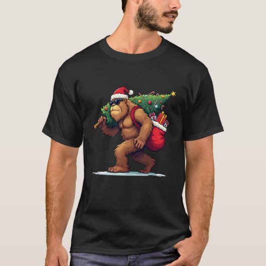 Bigfoot Santa Christmas Tree Lights Funny Xmas Sas T-Shirt (Vorderseite)