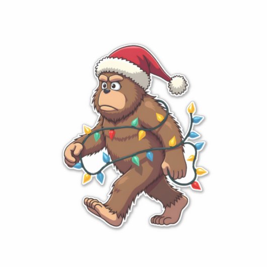 Bigfoot Santa Christmas Tree Lights Xmas Boys Men Aufkleber (Vorderseite)