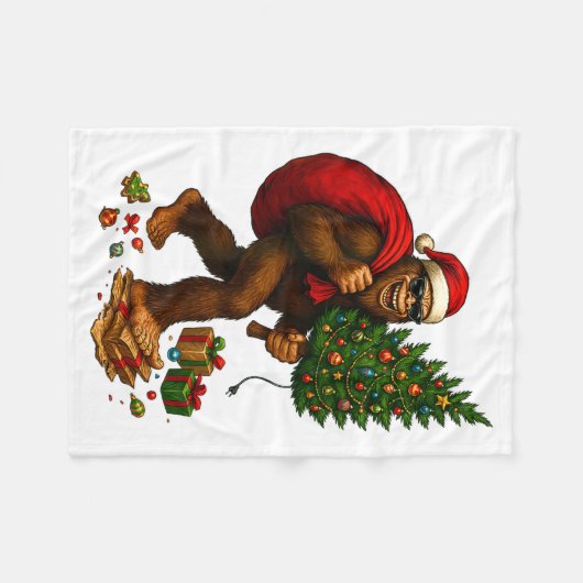 Bigfoot Santa Christmas Tree Lights Xmas Boys Men  Fleecedecke (Vorderseite (Horizontal))