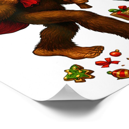 Bigfoot Santa Christmas Tree Lights Xmas Boys Men Poster (Ecke)