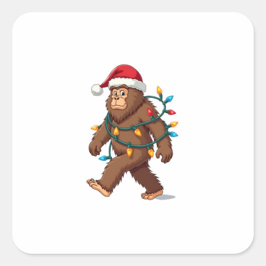 Bigfoot Santa Christmas Tree Lights Xmas Boys Men Quadratischer Aufkleber (Vorderseite)
