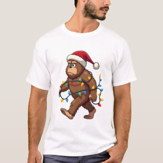 Bigfoot Santa Christmas Tree Lights Xmas Boys Men T-Shirt
