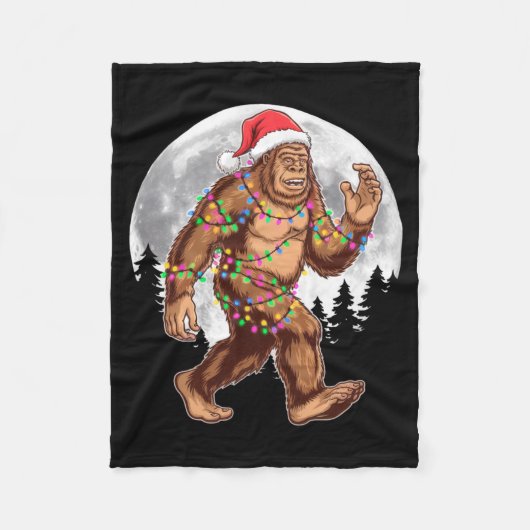 Bigfoot Santa Christmas Tree Lights Xmas Sasquatch Fleecedecke (Vorderseite)