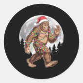 Bigfoot Santa Christmas Tree Lights Xmas Sasquatch Runder Aufkleber (Vorderseite)