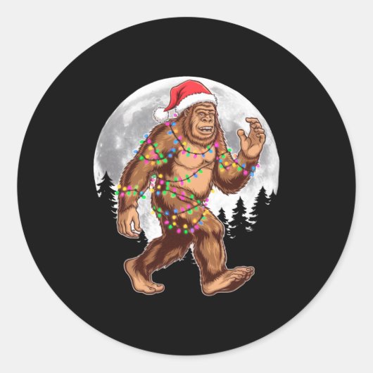 Bigfoot Santa Christmas Tree Lights Xmas Sasquatch Runder Aufkleber (Vorderseite)