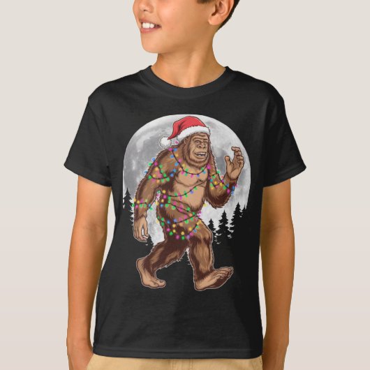 Bigfoot Santa Christmas Tree Lights Xmas Sasquatch T-Shirt (Vorderseite)