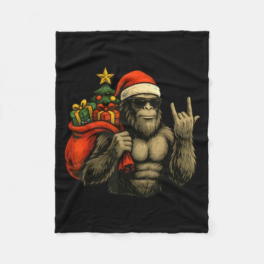 Bigfoot Santa Christmas Tree Rock On Funny Xmas Sa Fleecedecke (Vorderseite)