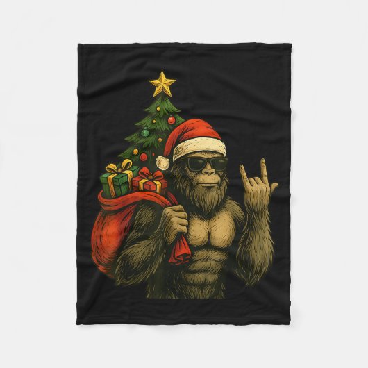 Bigfoot Santa Christmas Tree Rock On Funny Xmas Sa Fleecedecke (Vorderseite)