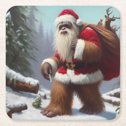 Bigfoot Santa Claus Rechteckiger Pappuntersetzer (Vorderseite)