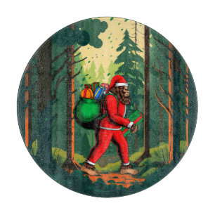 Bigfoot Santa Claus Sack of Gifts 12" Runde Schneidebrett