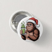 Bigfoot Santa Funny Sasquatch Holding Matcha Xmas Button (Vorne & Hinten)