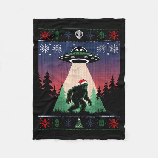 Bigfoot Santa Ufo Alien Funny Ugly Christmas Sweat Fleecedecke (Vorderseite)