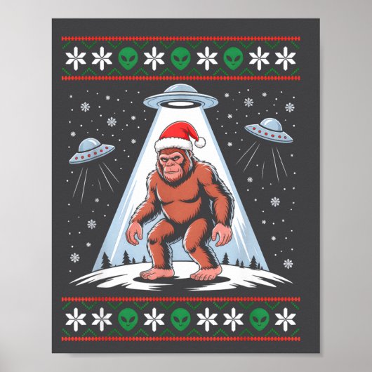 Bigfoot Santa Ufo Alien Funny Ugly Christmas Sweat Poster (Vorne)