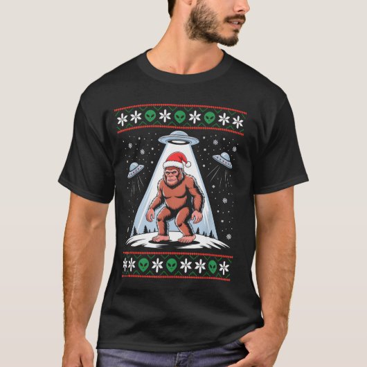Bigfoot Santa Ufo Alien Funny Ugly Christmas Sweat T-Shirt (Vorderseite)