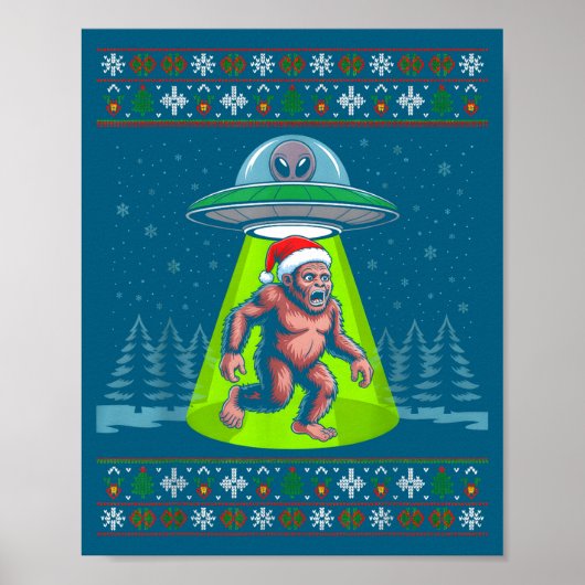 Bigfoot Santa Ufo Sasquatch Funny Ugly Christmas S Poster (Vorne)