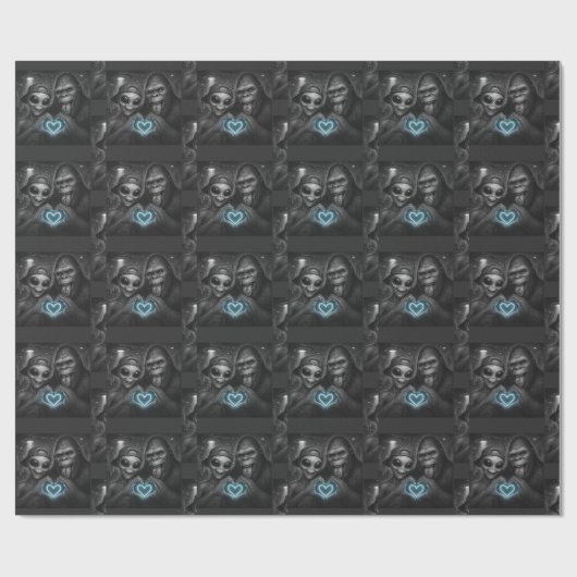 Bigfoot Sasquatch Alien Liebe Handzeichen Geschenkpapier (Flach)