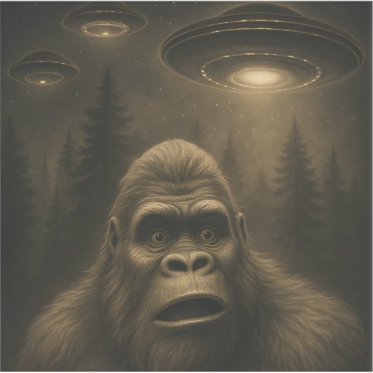 Bigfoot Sasquatch Alien UFO Funny Aufkleber (Vorderseite)