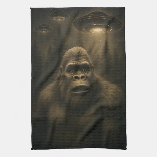 Bigfoot Sasquatch Alien UFO Funny Geschirrtuch (Vertikal)