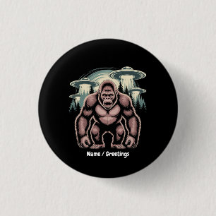 Bigfoot Sasquatch Alien UFO Funny Graphic Design Button
