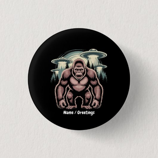 Bigfoot Sasquatch Alien UFO Funny Graphic Design Button (Vorderseite)