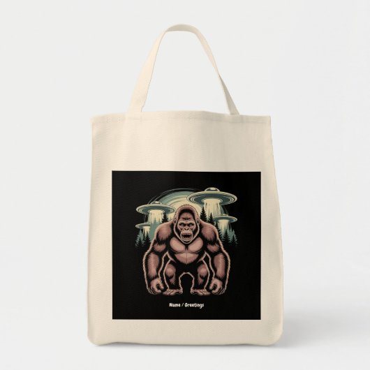 Bigfoot Sasquatch Alien UFO Funny Graphic Design Tragetasche (Vorne)