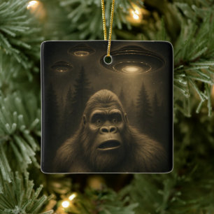 Bigfoot Sasquatch Alien UFO Funny Keramikornament