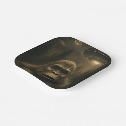 Bigfoot Sasquatch Alien UFO Funny Pappteller (Gewinkelt)