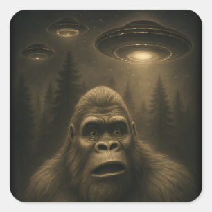 Bigfoot Sasquatch Alien UFO Funny Quadratischer Aufkleber